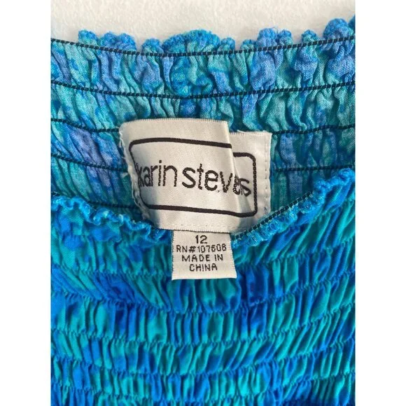 Vintage Karin Stevens Women’s Blue & Teal Smocked Maxi Dress Size 12 Sleeveless - Picture 5 of 5